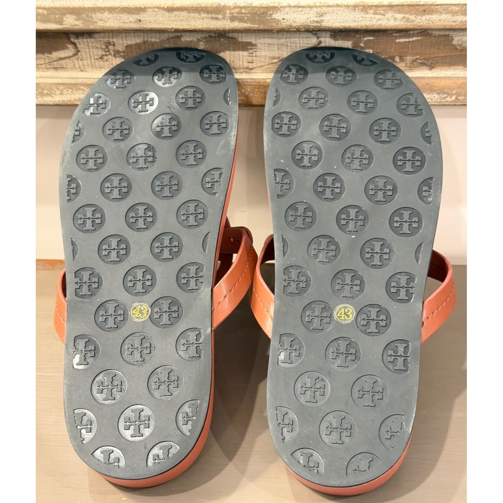 Tory Burch Miller Cloud Coral Tan Leather Logo Thong Platform Sandals Size 43 - Picture 6 of 6